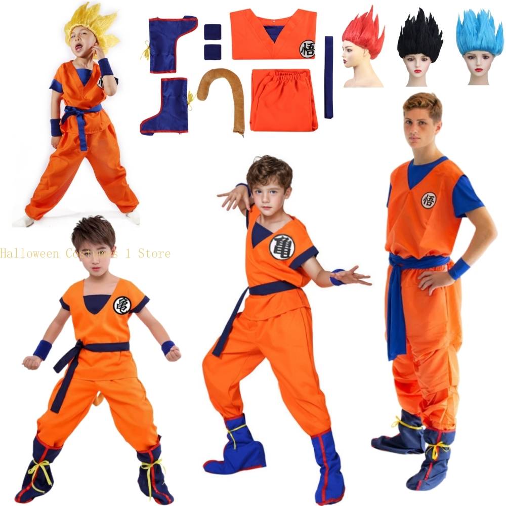 Japan Anime Son Goku Cosplay Costume for Kids Boys Krillin Training Clothes Goku Outfits Cos Super Saiyan Wig Halloween Costumes