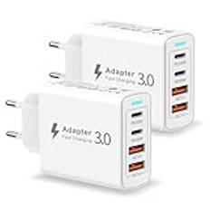 2 pack USB C-laddare, 40 W 4 portar USB-C-kontakt typ C-laddare snabbladdning PD&QC3.0, USB-laddare multi adapter mobilladdare snabbladdning för iPhone 15 14 13 12 11 Pro XS X, iPad, Samsung