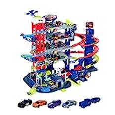 Majorette - Super Chase Center - 5 våningsparkeringshus med jakt, parkeringsgarage för barn från 5 år, inklusive leksaksbilar, tåg, hiss, ljus och ljud