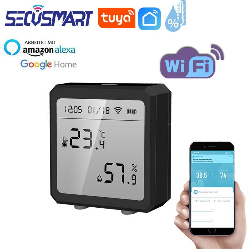 Wifi temperatursensor tuya smart fuktighetssensor inomhushygrometer termometer med lcd-skärm stöd alexa google home