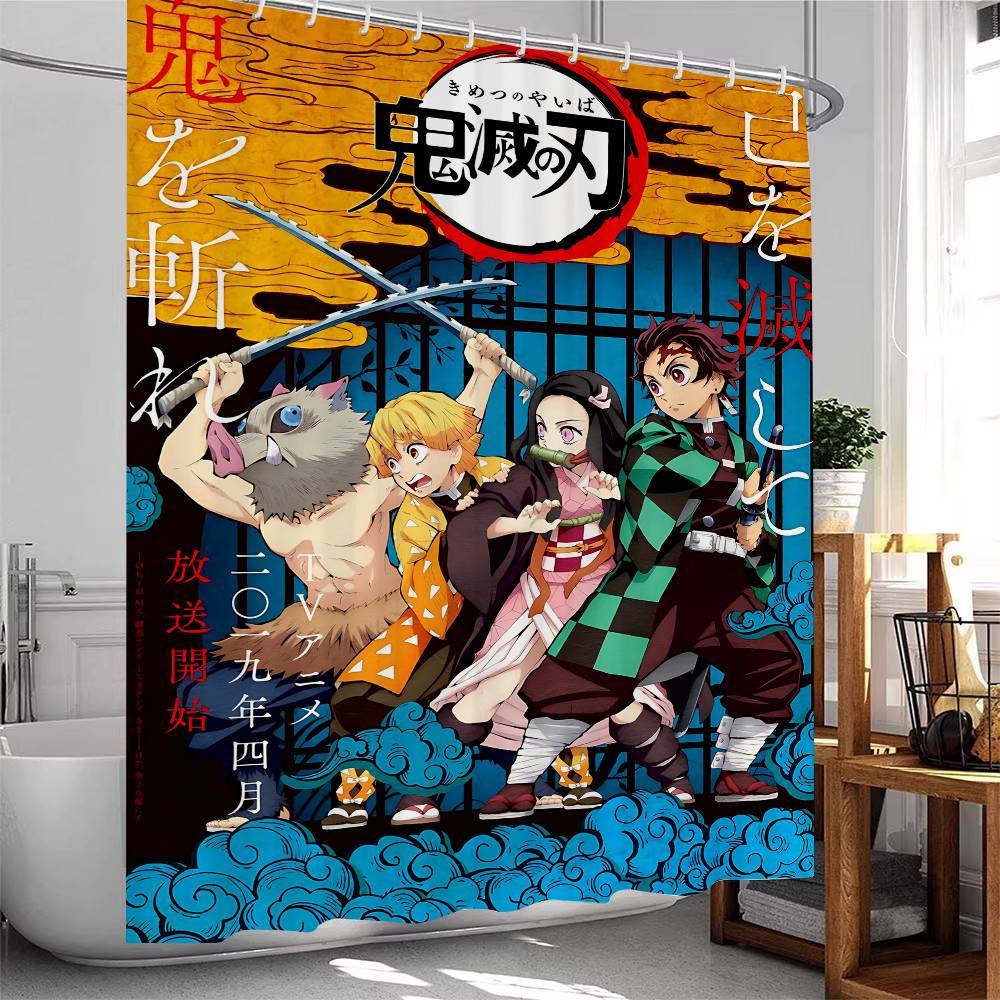 Anime Demon Slayer Duschdraperi - Vattenavvisande och läckagesäkert, Mögel- och mjöldaggsresistent för