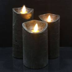 LED blockljus - rustikt - 3 st. - 10/12,5/15 cm - med 3D-låga - (flera färger)
