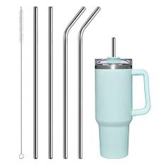AUAUY 304 Edelstahl Strohhalme, 2 Gerade und 2 Gebogene Wiederverwendbar Trinkhalme Im mit 1 Reinigungsbürsten, Umweltfreundlich, Ungiftig, Waschbar, Ideal für Smoothie, Milchshake