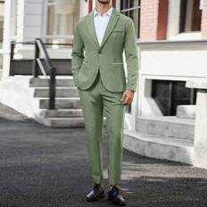 Men&#39;s Solid Color Lapel Neck Long Sleeve Blazer And Pants Casual Suit Set Wedding Outfit For Men Suits For Men Wedding Men Wedding Suits Men Wedding S - Green - L,M,S,XL,XS,XXL
