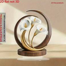 1 styck, 2D-platt, modern minimalistisk blommig bordsdekoration, elegant vit liljedekoration med guldfärgade accenter, akrylblomsterdekoration, lämpli - Flerfärgade ornament (En-Storlek)
