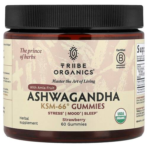 Tribe Organics  Ashwagandha KSM-66® Gummies with Amla Fruit  Strawberry  60 Gummies