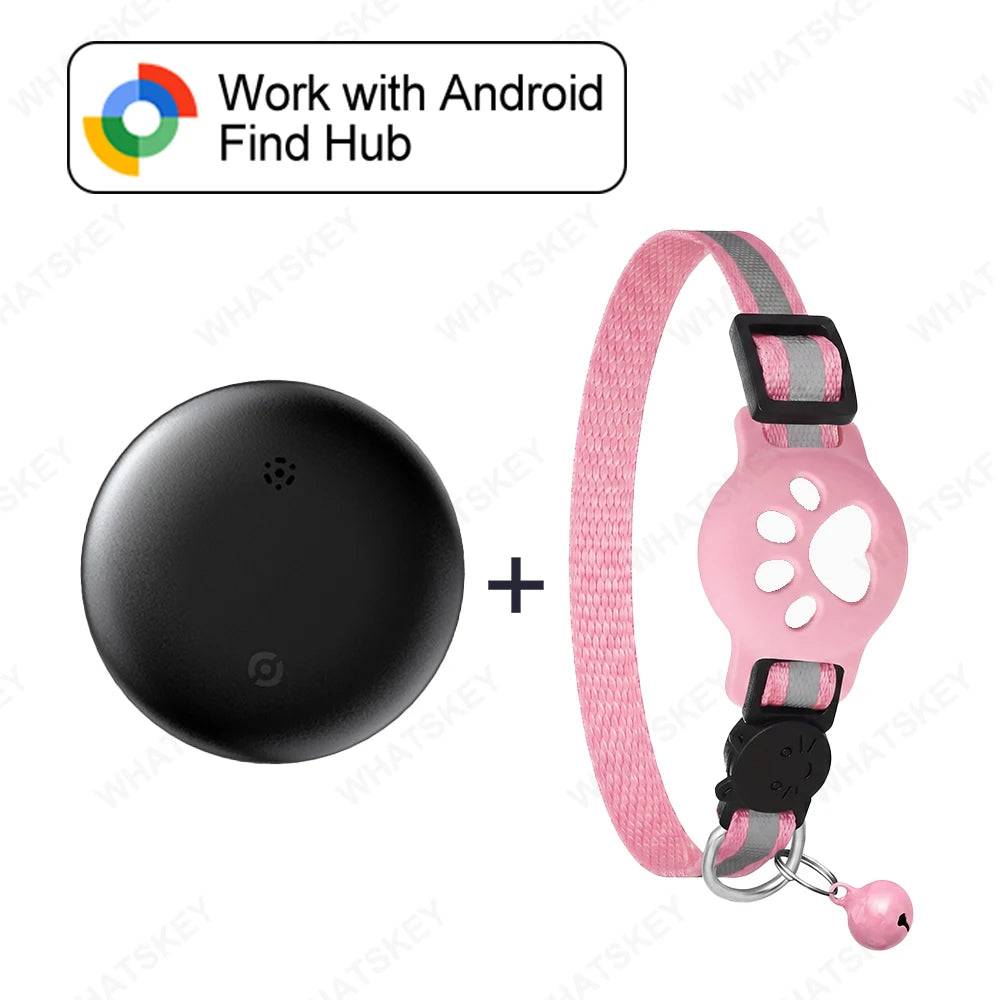 Google Find My Device Pet Collar Tracker for Cats & Dogs — Android Compatible - Black-pink collar
