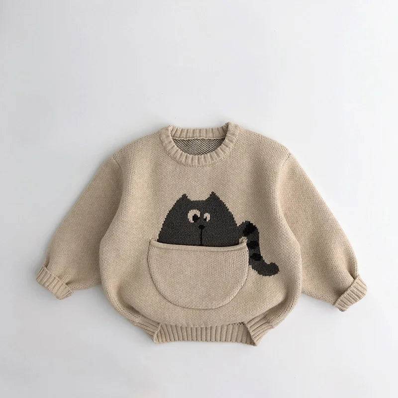 Mini Fashion™ - Gulligt tryck med ficka - Djurtröja Beige / 90 (2 år) | Pedagogiska Träleksaker
