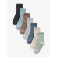 Next Blue/Neutral/Mineral Cotton Rich Plain Socks 7 Pack