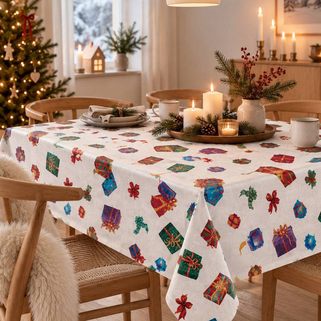 Nordfavn Cadeaux de Noël – Julevoksdug med gaver og lys hørlook