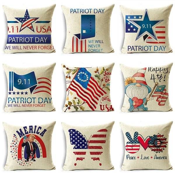 Independence Day Decorative Pillow Line Holding Pillows Pentagon Banner Flag Cushion Patriotic pillow slides