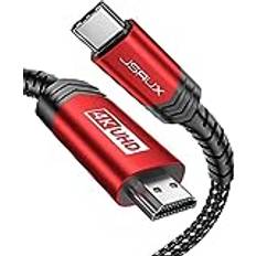 JSAUX USB C till HDMI-kabel 3M [4K@60Hz], Typ C till HDMI [kompatibel med Thunderbolt 3], kompatibel med MacBook Pro 2021, MacBook Air, iPad Pro 2020, Galaxy S22/S21, Surface Book 2 m.m. – Röd