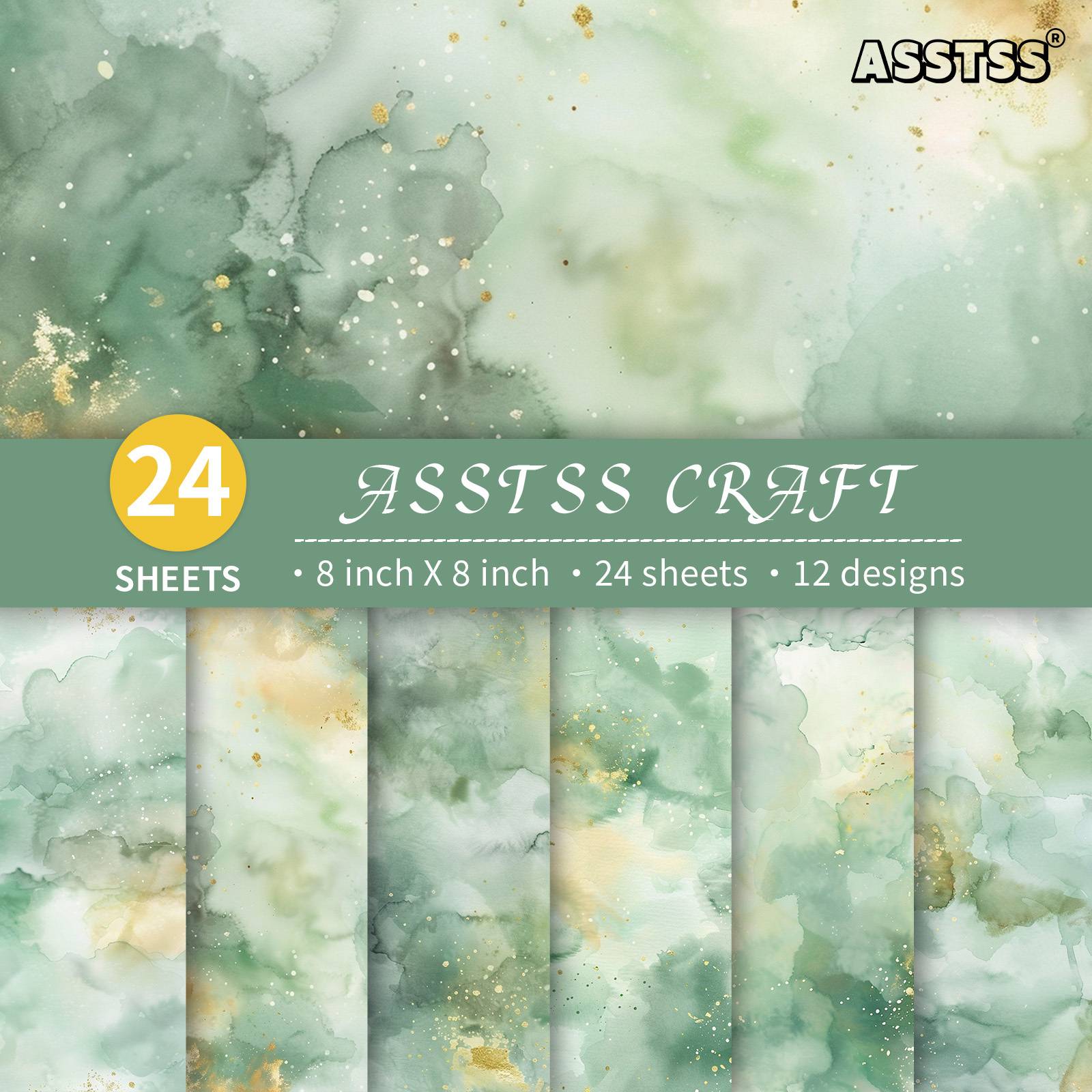 24-sheet Asstss Luxury Scrapbooking Paper Pad With Watercolor - Heavyweight Cardstock Suitable For Journaling, Collage Art, Greeting Cards, Floral Backing Paper For Journals, Crafts, Light Green &