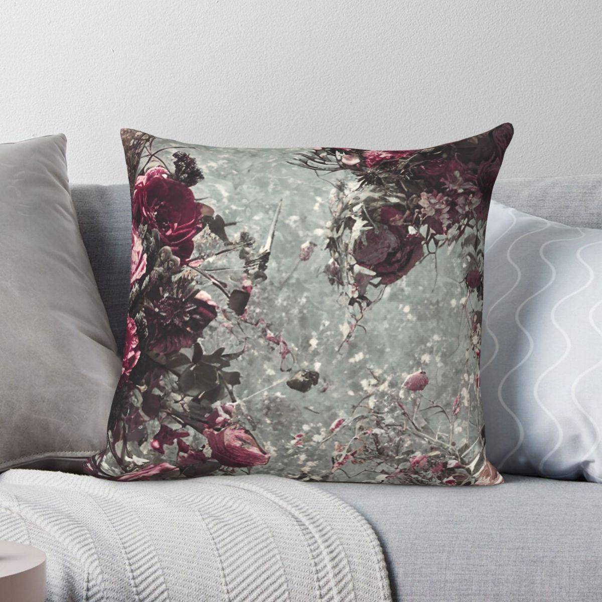 Abstrakta Ljusa Lilla Blommor Haze Fyrkantigt Kuddfodral Polyester Linne Sammet Tryckt Dekor Kudde för Soffa Sittkudde