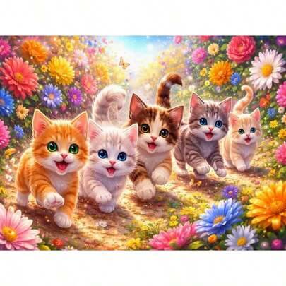 1 st 5D DIY diamantmålning liten katt och blomsterfält, handgjort diamantbroderi, ramlös, väggdekor för vardagsrum/sovrum, en present till mamma (30*40 utan ram,20*30 utan ram,40*50 utan ram)