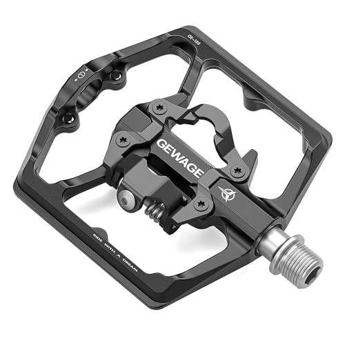 GEWAGE Mountainbikepedaler – Platta cykelpedaler med dubbelfunktion och klickpedaler – 9/16 tum plattformspedaler, SPD-kompatibla för landsväg, MTB och BMX-cyklar (Black)