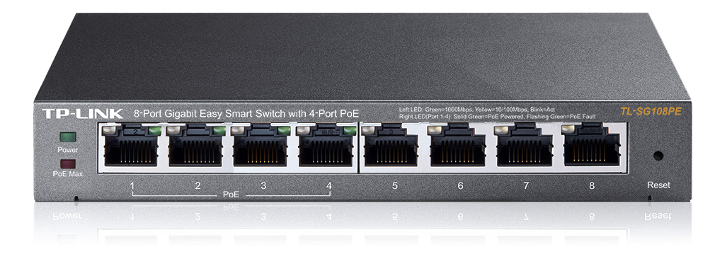 tplink 8-port Gigabit Easy Smart Switch, PoE 55W, 802.3af, metal.
