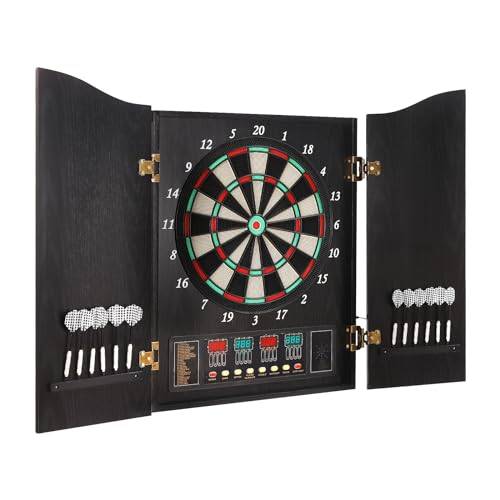 Elektronisk darttavla CB05E skåp, dartautomat, elektronisk darttavla med LCD-display, turneringsskiva med 27 spel och över 243 varianter, upp till 16 spelare (svart, 102 x 62 cm)