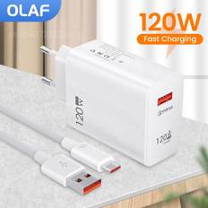 120W USB download Hurtig opladning QC3.0 USB C-kabel Type C-kabel Mobiltelefonladdare til Huawei Samsung Xiaomi Quick Charge EU-White-10A