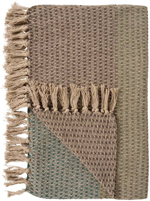 Ib Laursen Plaid natur med brunt-grønt-olivengrønt stribemønster 130x160 cm.