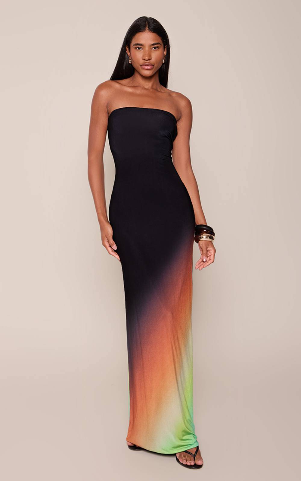 Ombre Printed Bandeau Maxi Dress, chocolate - 8