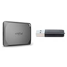 Crucial X9 Pro 1TB Bärbar Externa SSD - Upp till 1050MB/s läs och skriv, IP55 Vatten- och dammbeständig, USB-C 3.2 - CT1000X9PROSSD902 & Crucial USB-C till USB-A adapter - CTUSBCFUSBAMAD