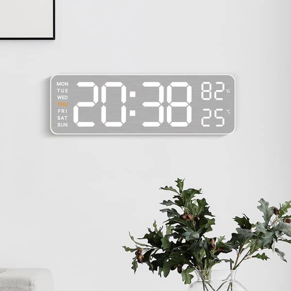 LED digitalt vækkeur med termometer, månefase, kalender og nedtælling til sengebord og kontor med tydeligt display White