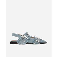 Ganni Feminine Buckle Ballerina | Blå | Størrelse: 35 - Faded Denim - 35