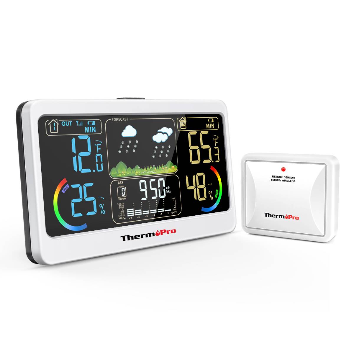 Thermopro tp68c wireless 150m prognos väderstation laddningsbar stor display utomhus och inomhus termometer hygrometer