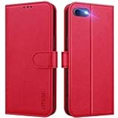 UITUIM Mobiltelefonskal för iPhone SE 2022/iPhone SE 2020/iPhone 8/iPhone 7/iPhone 6S/iPhone 6 hopfällbart skal läder skal vikbart flip skal med magnet kortfack och skyddande skal mobiltelefonskal röd