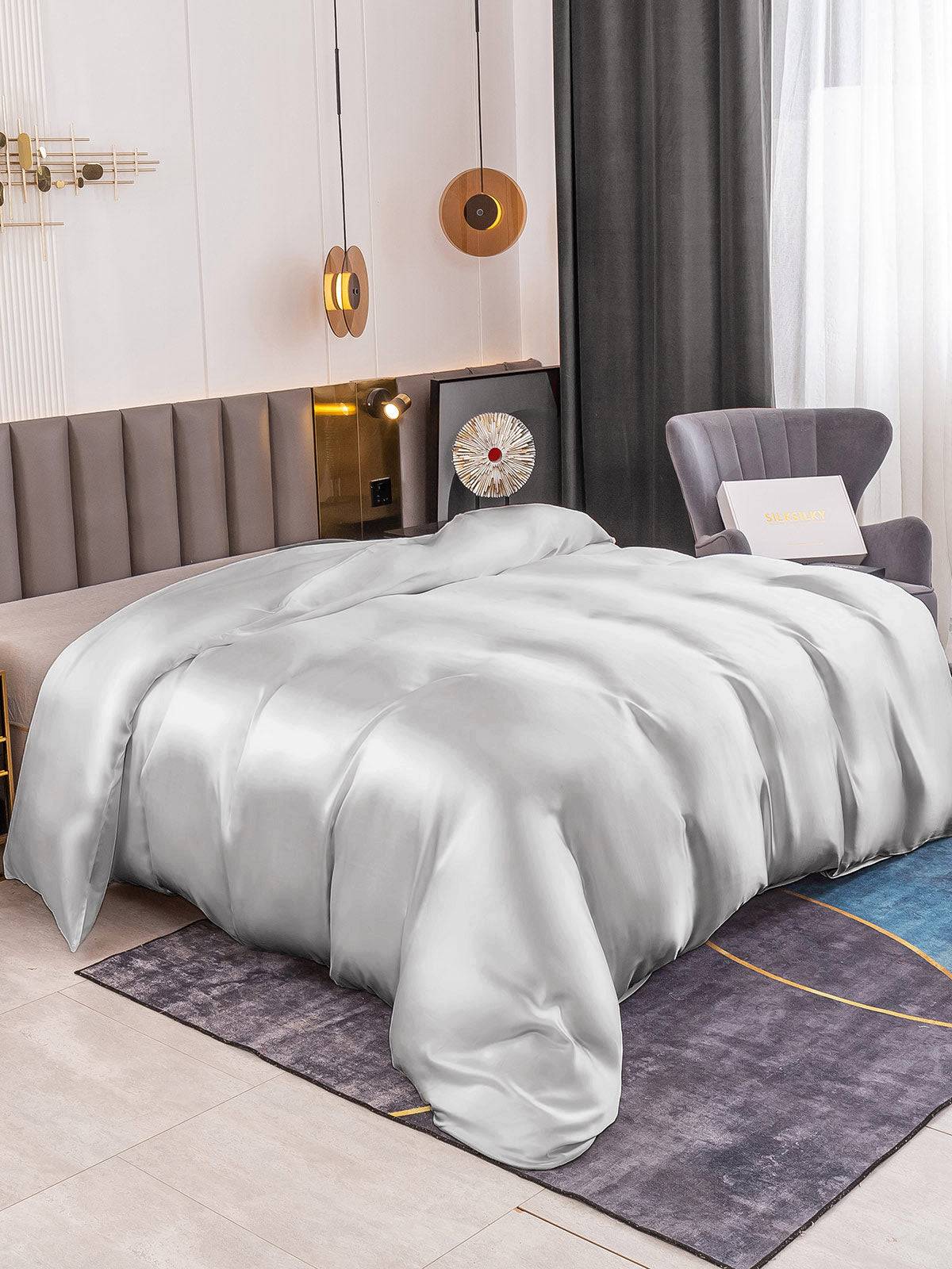 19Momme Mullbärssilke Seamless Påslakan - Silver / 230x220cm