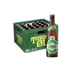 Grøn Tuborg 33 cl flaske, 30 stk kasse. Afhentningstilbud ingen max antal kasser pr kunde!