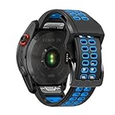 Niboow QuickFit 26 mm armband för Garmin Fenix 8 51 mm/Fenix 7X Pro Solar/Fenix 7X/Fenix 6X Pro/Fenix 5X, silikon ventilerande klockarmband för Garmin Enduro 3/Epix 2 Pro 51 mm – svart/blå