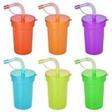 HENGBIRD 6 stycken drickkoppar med lock och sugrör, 6 färger drickkoppar barn, plastmuggar med lock och sugrör, återanvändbara sugrörsmugg för barn och vuxna (380 ml)