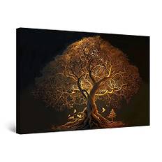 Canvas Startonight Väggkonst Abstrakt - Brunt Ljus Livsträd Rembrant Målning - Stort Konsttryck För Vardagsrum 80 X 120 Cm