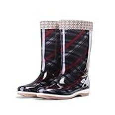 MXPWQQA Shoes， High Tall Rain Boots Women Rubber Shoes Rain-Boots Women Striped Gingham Rain Shoes Woamn Galoshes Mid Calf Boots (Size : 41 EU)