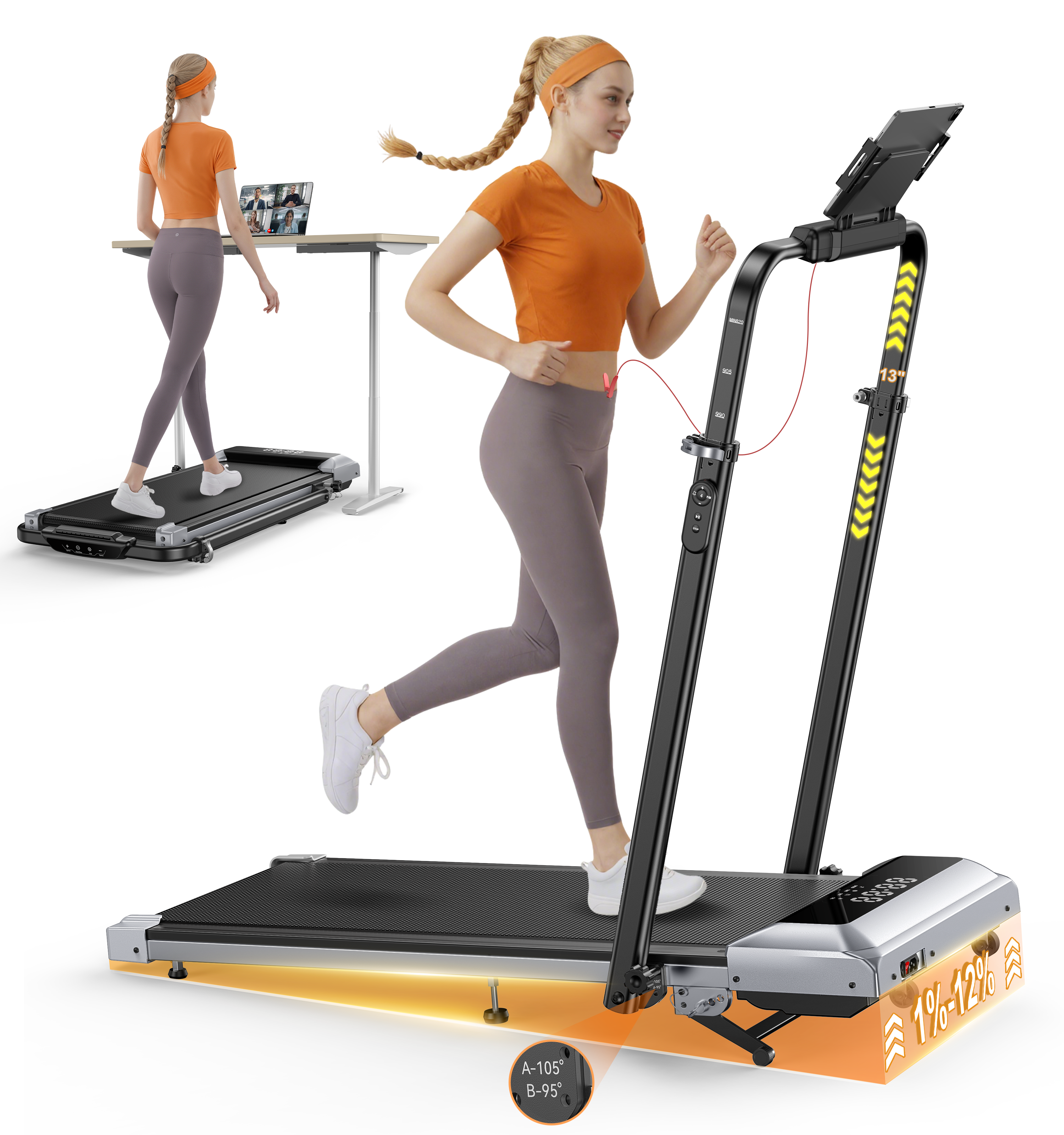 Toputure TP6 Walking Pad 12% Incline Treadmill 6 In 1 Walking Running 2.5HP Foldable Under Desk Treadmill With Adjustable Height Armrest LED Display Indoor Home Gym Exercise Office Treadmill 40dB Low