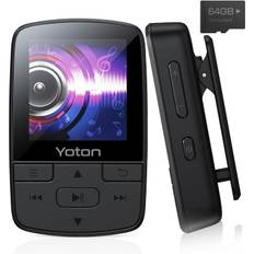 MP3 Player YOTON Bluetooth MP3 Music Player 64GB Large Storage Mini HiFi Music Player with Sports Clip Independent Volume Button FM Radio Supports svart