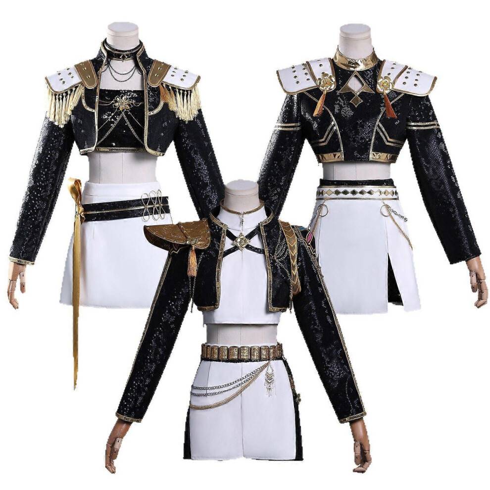 (140 Kids, Rumi With Wig) New KPop Demon Hunters Cosplay Costume Set Rumi Mira Zoey Halloween Party Fancy Dress for Womens Black _c A