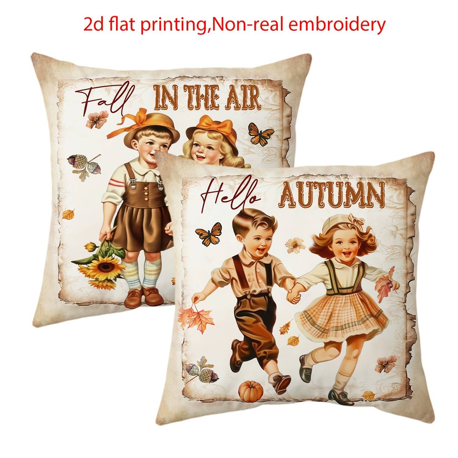 2pcs, Vintage Fall Decorations Throw Pillow Covers, 18in*18in Retro Decor Covers, Cozy Farmhouse Home Decor Pillowcases, For Porch Patio Couch Sofa Living Room Outdoor, Without Pillow Inserts