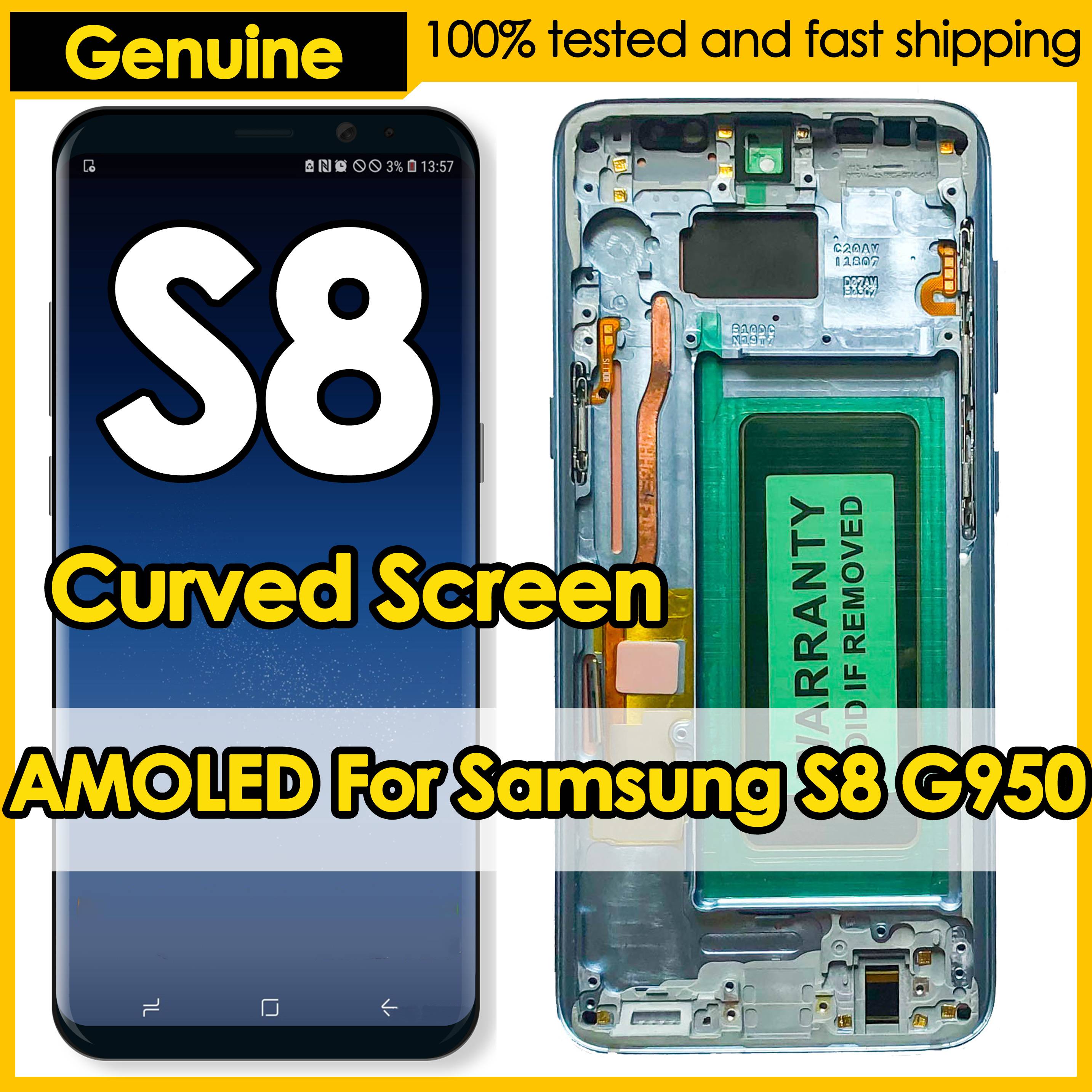 OEM quality AMOLED for SAMSUNG Galaxy S8 Curved Screen G950 G950F LCD Display Touch Screen Digitizer Assembly Replacement Frame