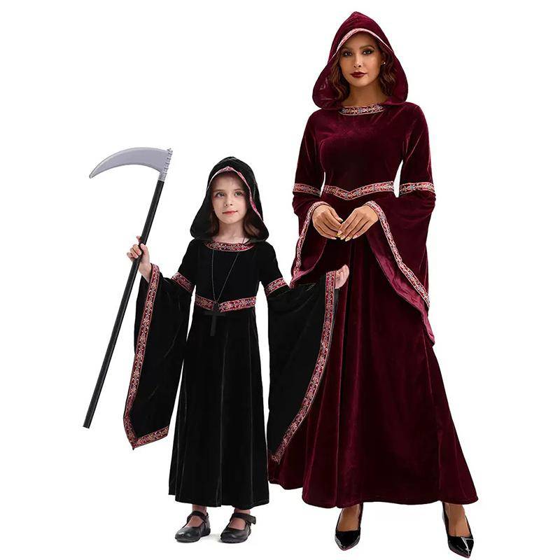 Parent-Child Halloween Cosplay Costume, European Medieval Vampire Party Outfit cm black