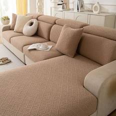 1pc Jacquard Plush Geometric 3D Stretch Elastic Sofa Cover, Minimalist All-Season Pet Scratch-Resistant Anti-Dirty, Holiday Party Decor L-Shape Sofa F - Khaki - Single Seat,2 Seater,3 Seater,4 Seater,Sofa Back Covers,L-shaped