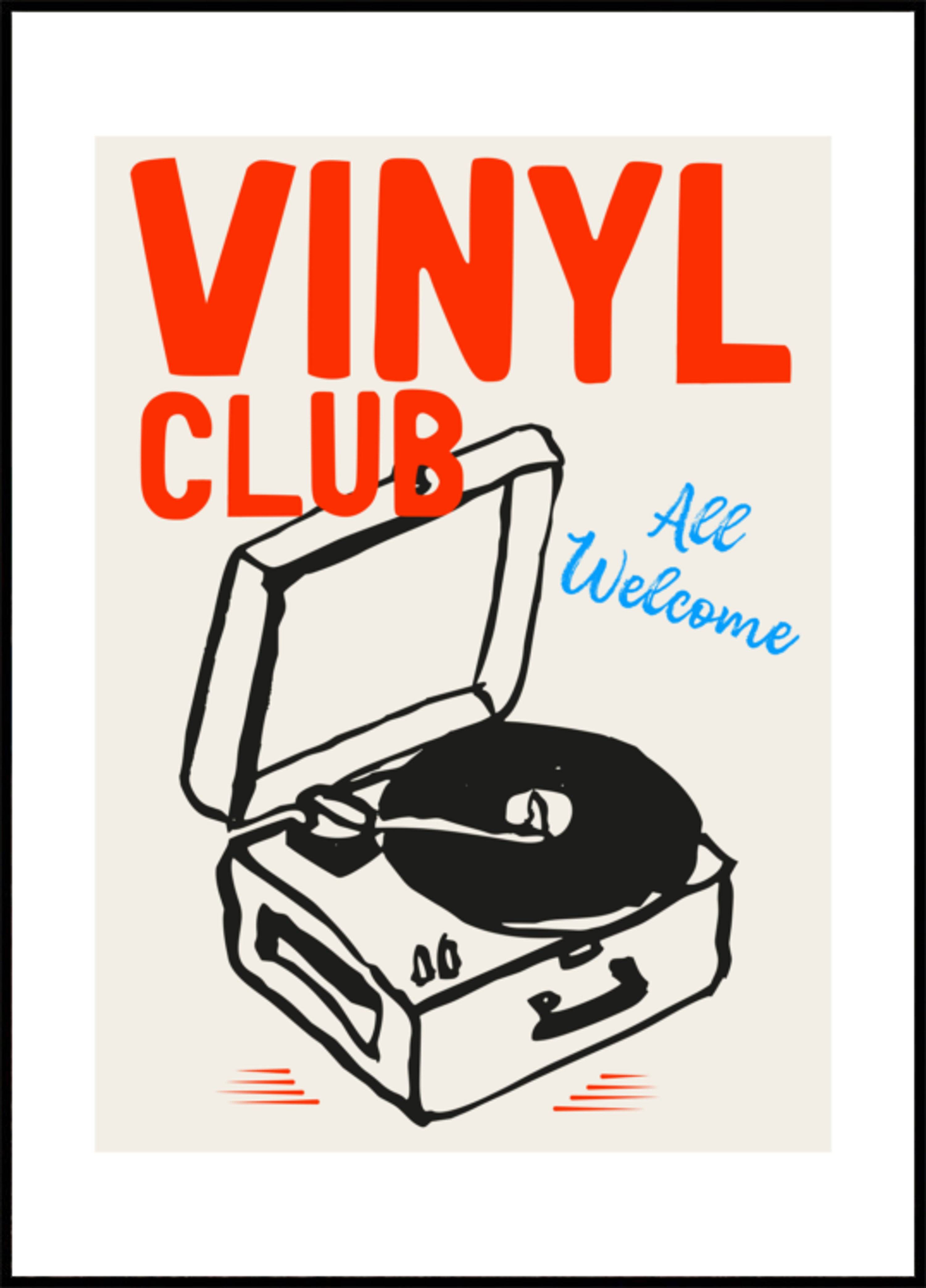 Vinyl Club Art Poster.png (40x50) - Plakater > Typografiske Plakater, Vintage Plakater, Illustrationsplakater, Musikplakater, Usorterede værker, BD