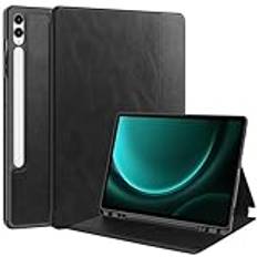Fodral till Samsung Galaxy Tab S9 Plus/S9 FE+ 12,4 tum fodral 2023 modell (SM-X810/X816B/X818U/X610/X616B) automatisk uppvakning/sömn läderfodral skyddande skal för Galaxy Tab S9 Plus fodral (svart)
