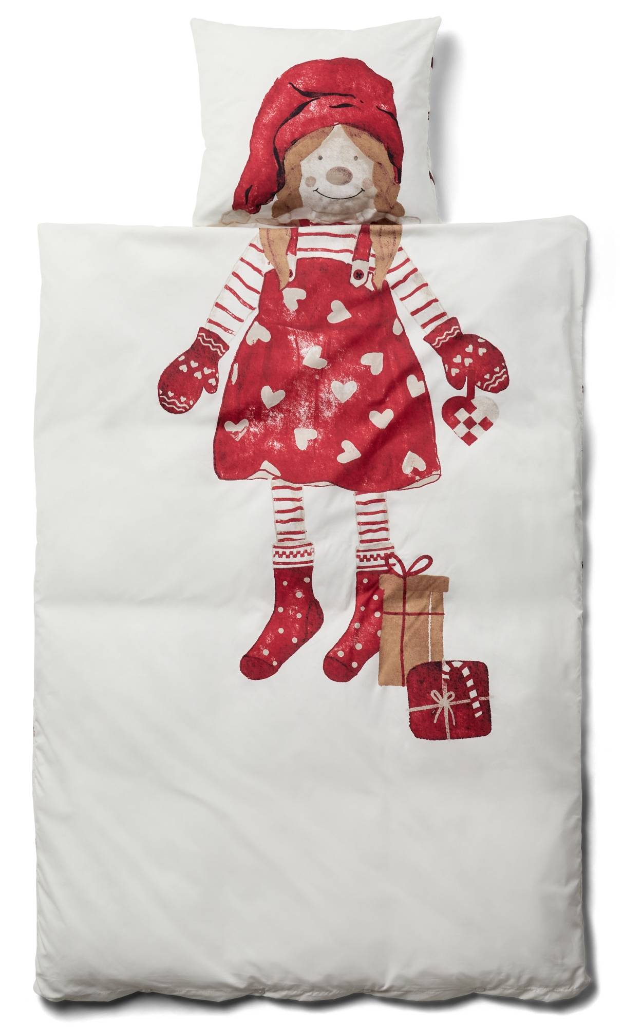 Julbäddset - Microfiber - Juniorbäddset 100x140 cm - Tomteflicka - Röd (100x140 cm)