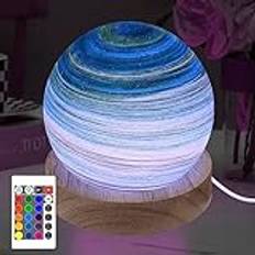 HONPHIER Planetlampa Glaskula Nattljus 16 färger RGB dimbart humörljus USB Astronomiskt ljus med fjärrkontroll, träfot, dekoration för hemmet, familjevängåvor, 8 cm (A)