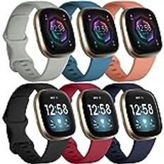 Charlam 6-pack remmar kompatibla med Fitbit Versa 3/Versa 4 remmar/Fitbit Sense/Sense 2 rem, mjukt sportklockarmband ersättningsarmband för kvinnor män, stor