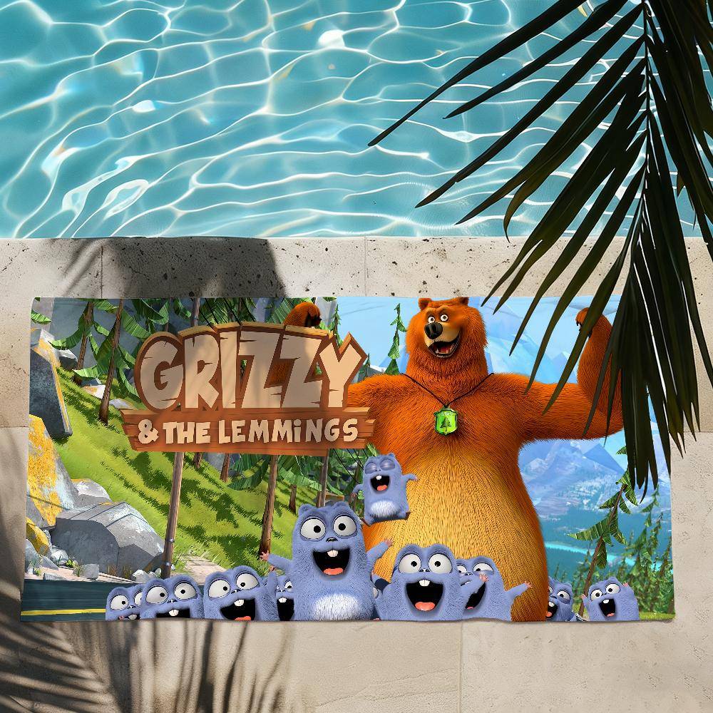 Tecknad G-Grizzy och L-Lemmings Handduk Dusch Bastu Resa Spa Snabbtorkande Gymtillbehör Mjuka Stora Strandhanddukar