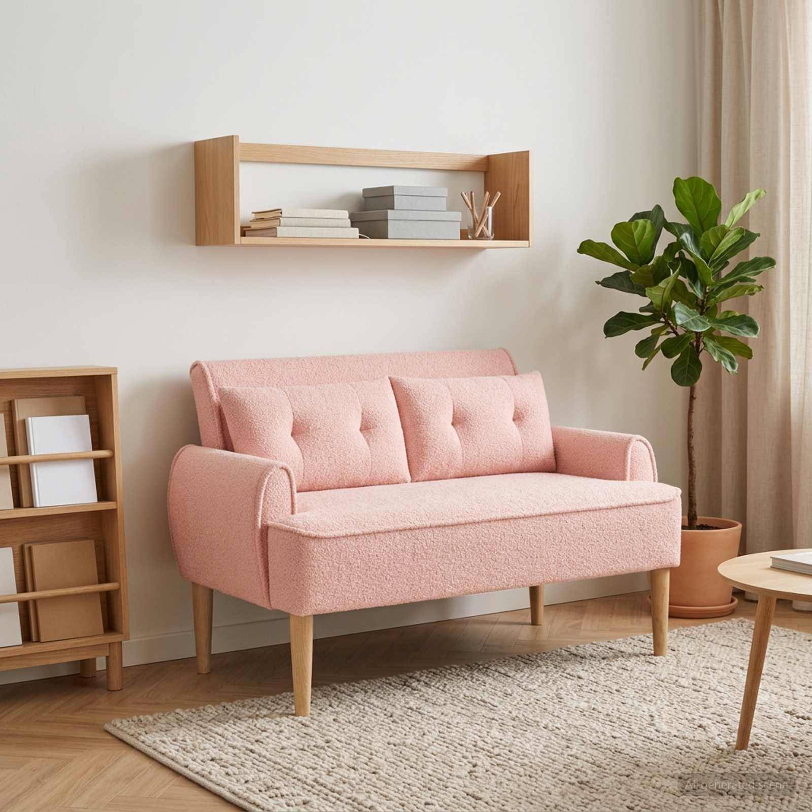 vidaXL Loveseat med knapprapport Rosa 117 x 67 x 77 cm Bouclé